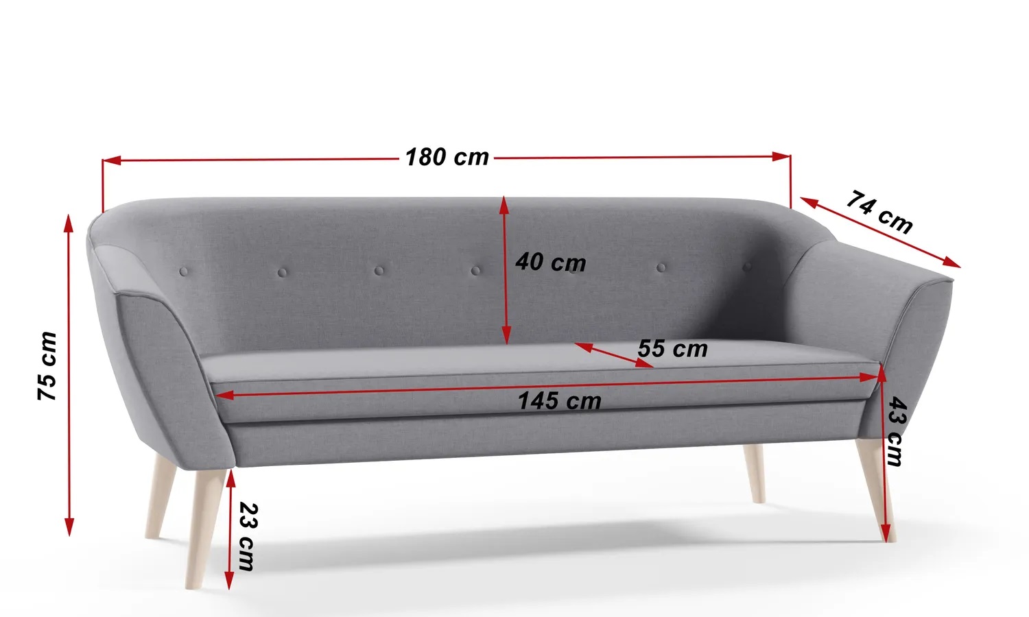 Sofa trzyosobowa DINA w stylu skandynawskim - obrazek 5